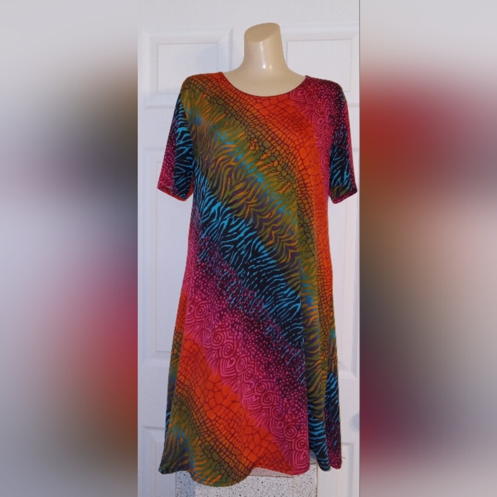 NWOT Size 1X Short Sleeved Colorful Patterned Dress